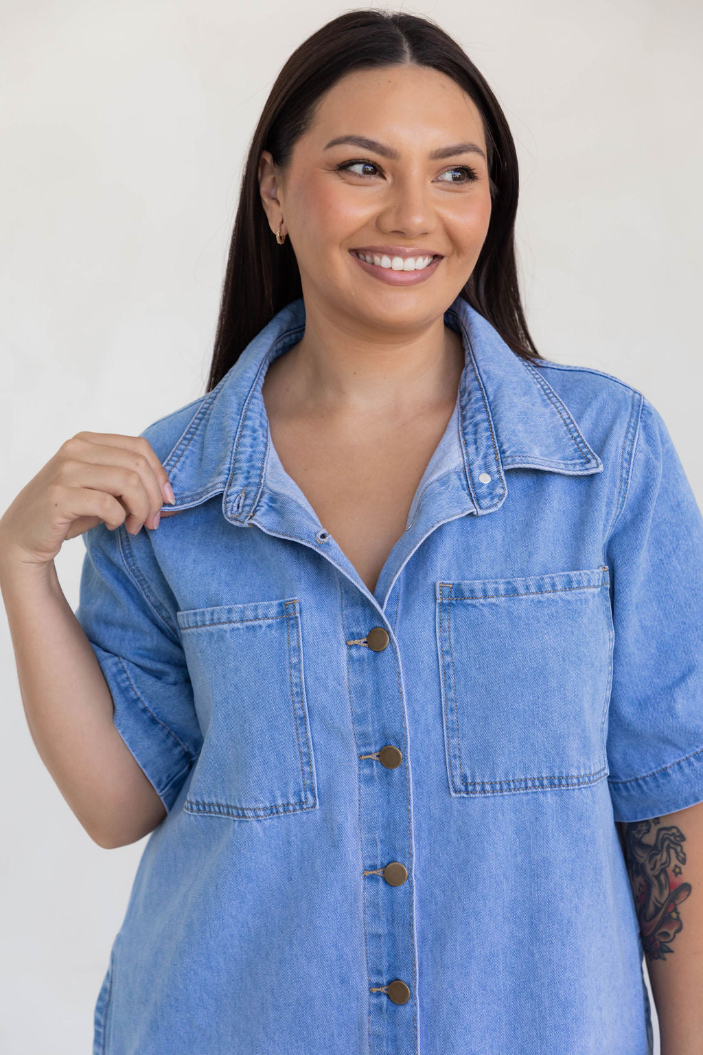 Tallow Relaxed-Fit Denim Mini Dress - Light Wash