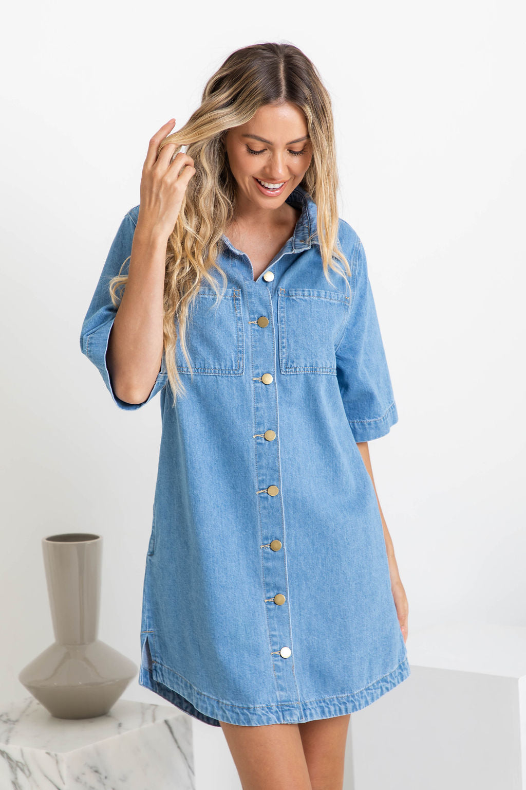 Tallow Relaxed-Fit Denim Mini Dress - Light Wash