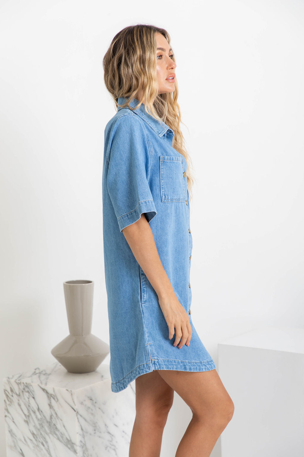 Tallow Relaxed-Fit Denim Mini Dress - Light Wash