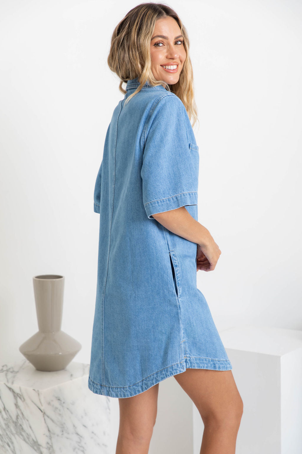 Tallow Relaxed-Fit Denim Mini Dress - Light Wash