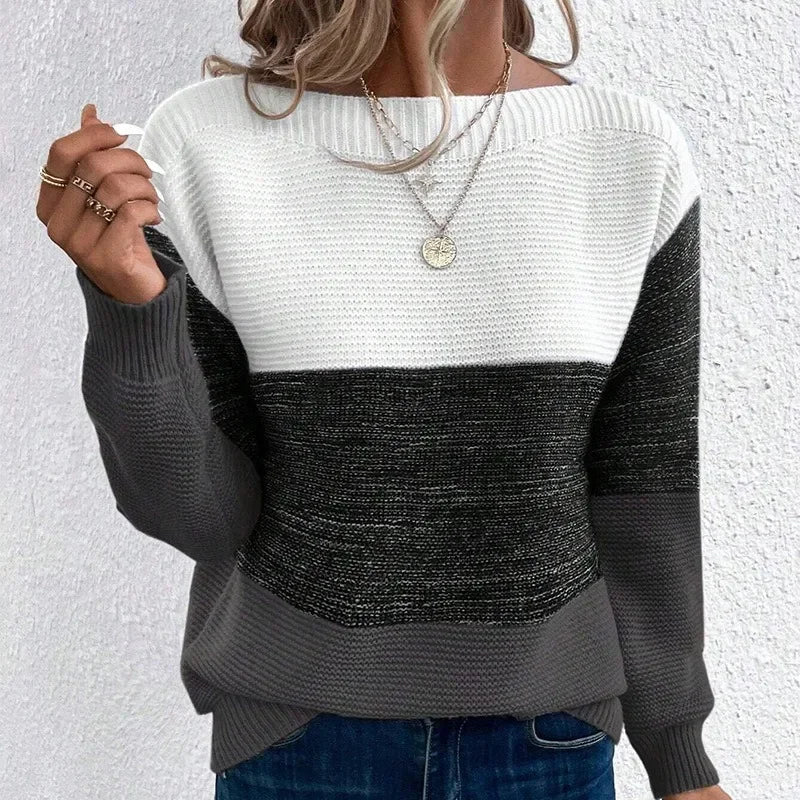 Sienna Colorblock Knit Sweater – Grey Tones