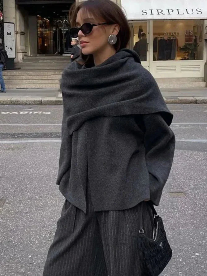 Sara™️ Asymmetrical Scarf Women Short Knitted Coat