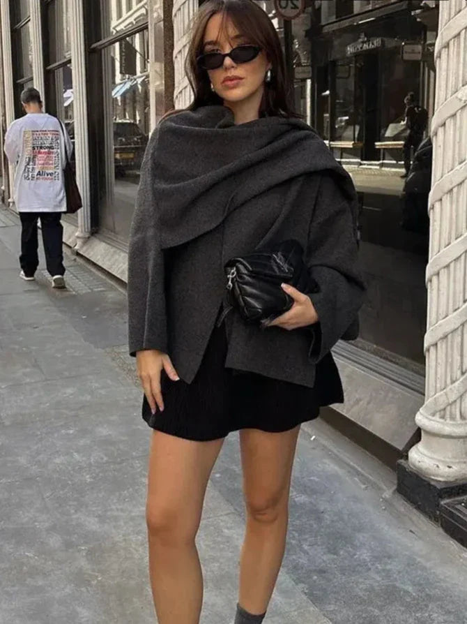 Sara™️ Asymmetrical Scarf Women Short Knitted Coat