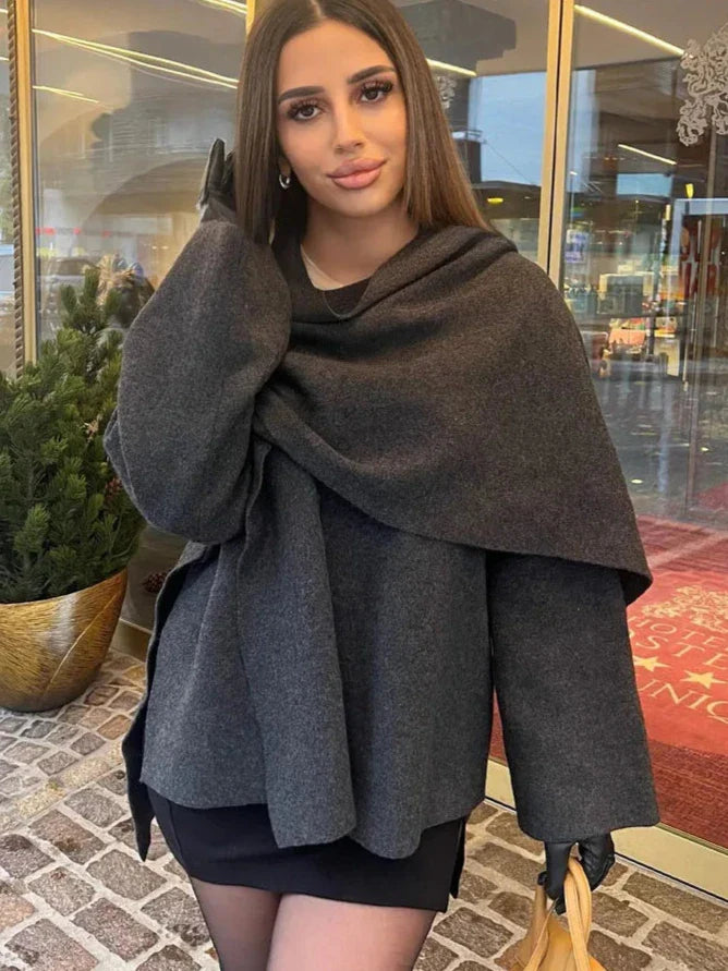 Sara™️ Asymmetrical Scarf Women Short Knitted Coat