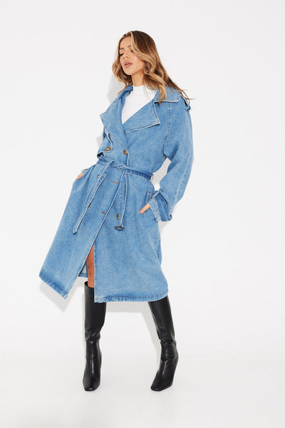 Ashley Trench Coat Blue Denim