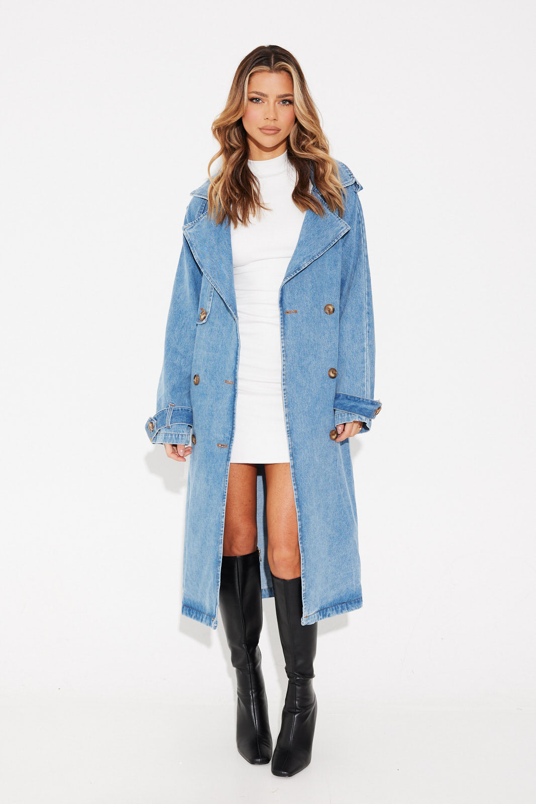 Ashley Trench Coat Blue Denim