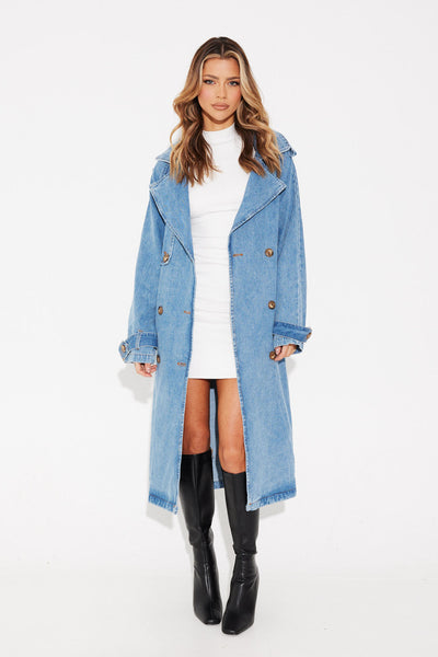 Ashley Trench Coat Blue Denim