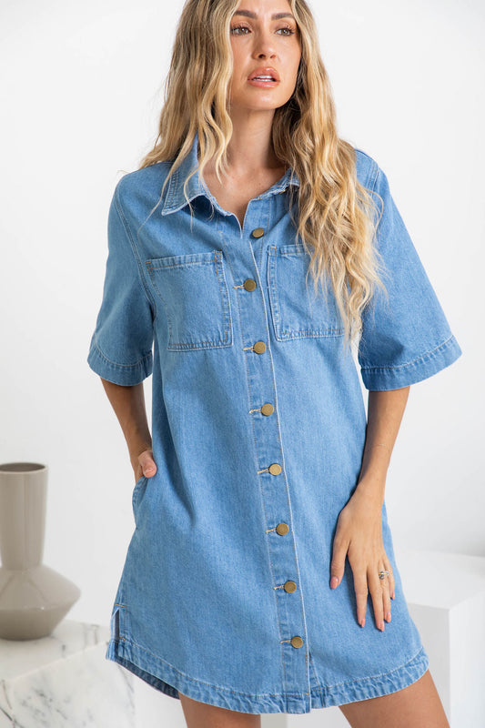 Tallow Relaxed-Fit Denim Mini Dress - Light Wash