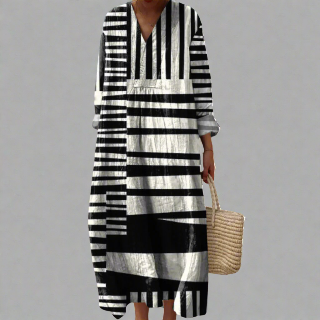 Amelia | Monochrome Stripe Midi Dress