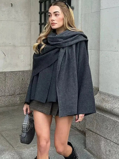 Sara™️ Asymmetrical Scarf Women Short Knitted Coat