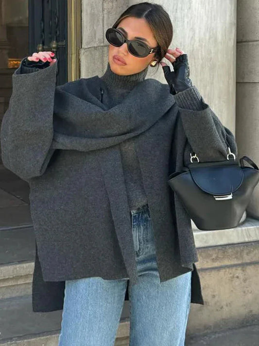 Sara™️ Asymmetrical Scarf Women Short Knitted Coat