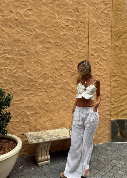 St Tropez Linen Pant - White