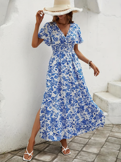 Bea | Bohemian V-Neck Blue Beach Dress